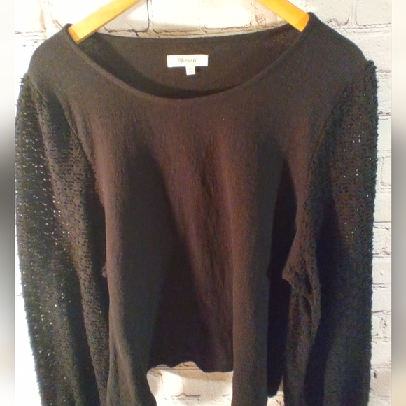 Madewell Textured Black Eyelet Mix Ruffle Longsleeve Top XXL - Picture 2 of 15